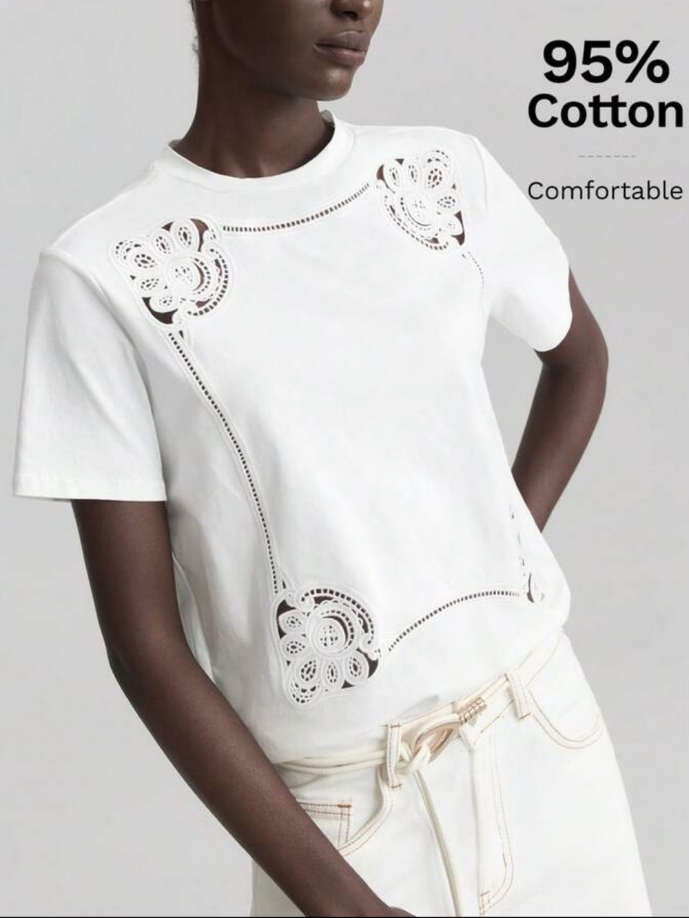 Women’s White Eyelet Cotton Tee